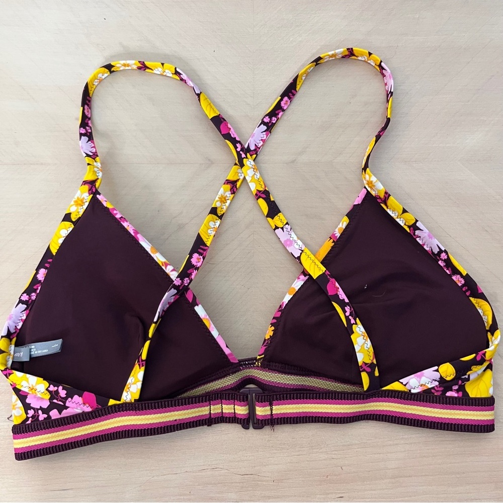 Aerie Floral Bikini Top with Strappy Back Daisy Pink Yellow Triangle Women's L - Picture 3 of 6
